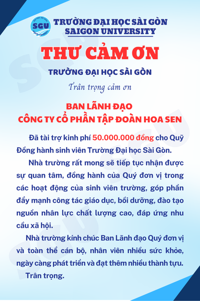THƯ CẢM ƠN HOA SEN